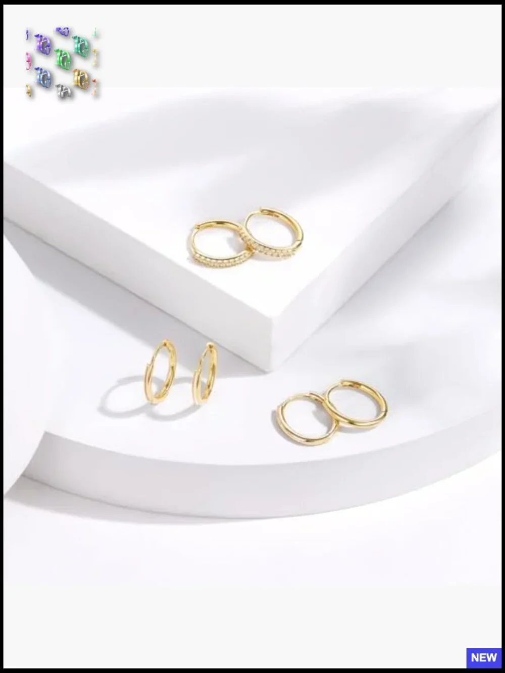 Huggie Hoop Earrings Set 3 Pairs Gold Plated Cubic Zirconia Dainty Lightweight